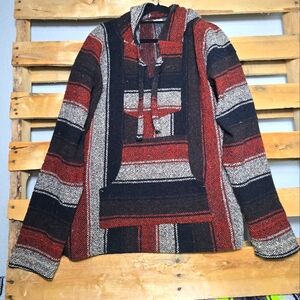 Mexican Baja Hoodie Pullover Sweater Size:XL Color:Red/Gray/Black